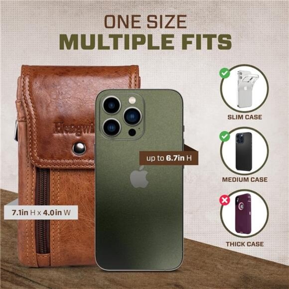 Phone Holster Case with Belt Clip, Genuine Leather Belt Pouch Belt Case Cell - Picture 3 of 7